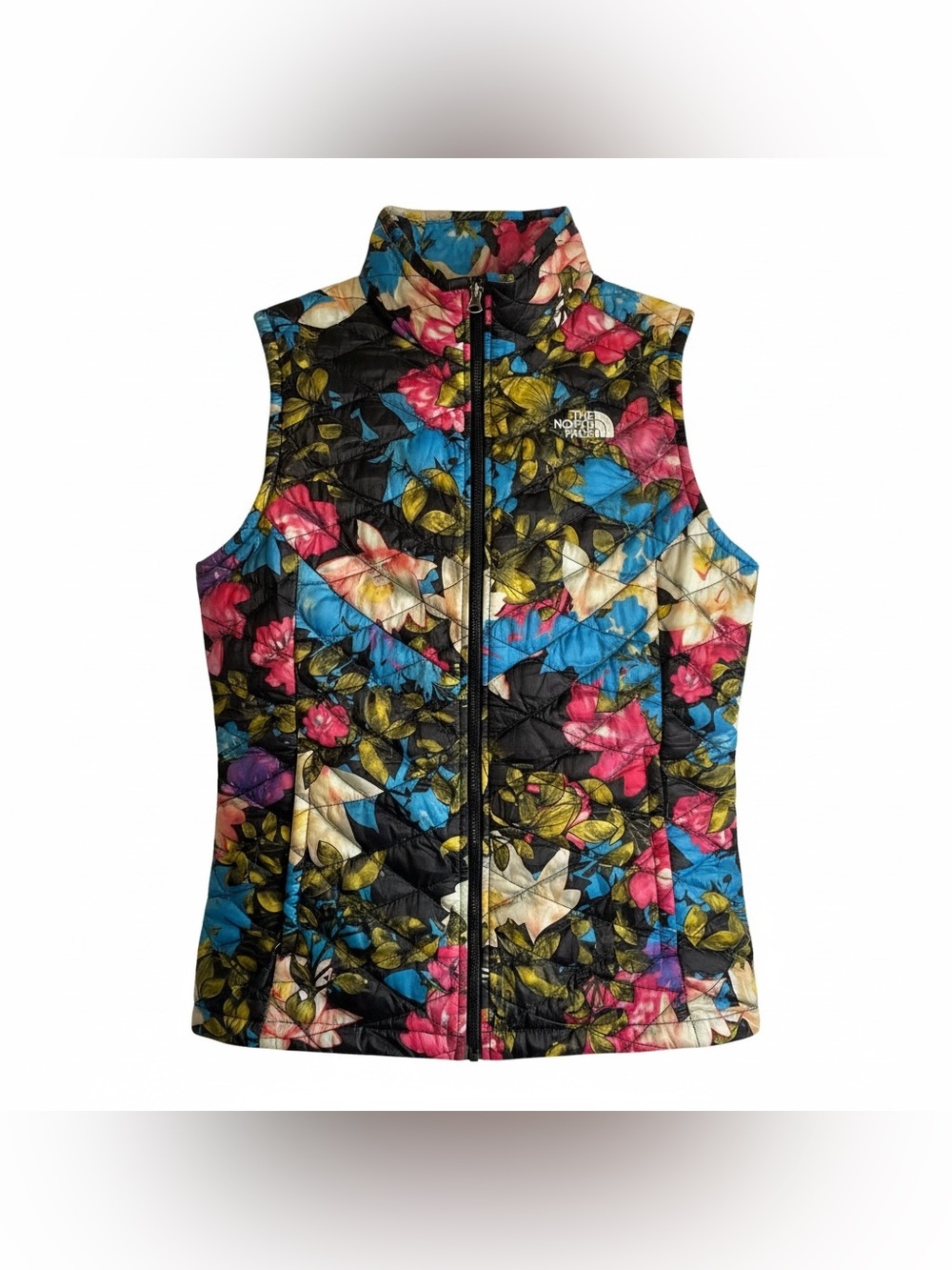 The North Face Thermoball Vest Womens S Black Floral Puffer Quilted Pockets